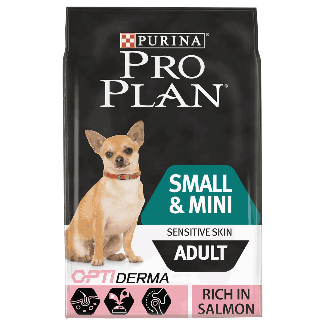 PRO PLAN® Small & Mini Adult Sensitive Skin Runsaasti Lohta | Purina