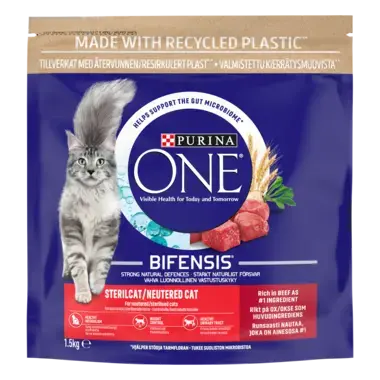 Purina ONE Sterilcat, Sisältää runsaasti Nautaa ja Vehnää 1,5kg