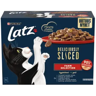 Latz® Deliciously Sliced Farm Selection -kissan märkäruoka hyytelössä